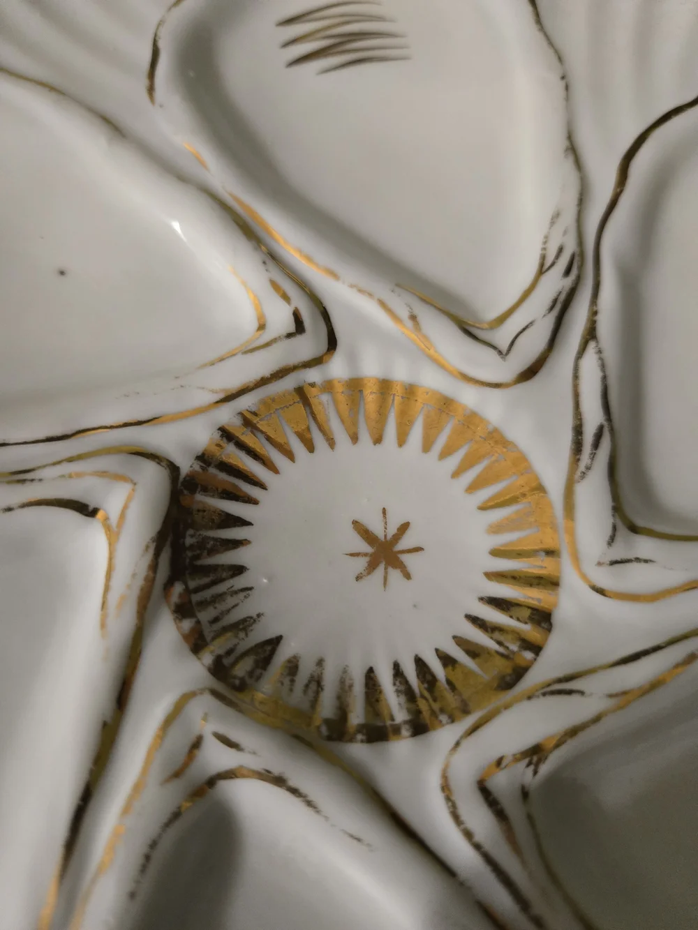 White and Gold Porcelain Oyster Plate